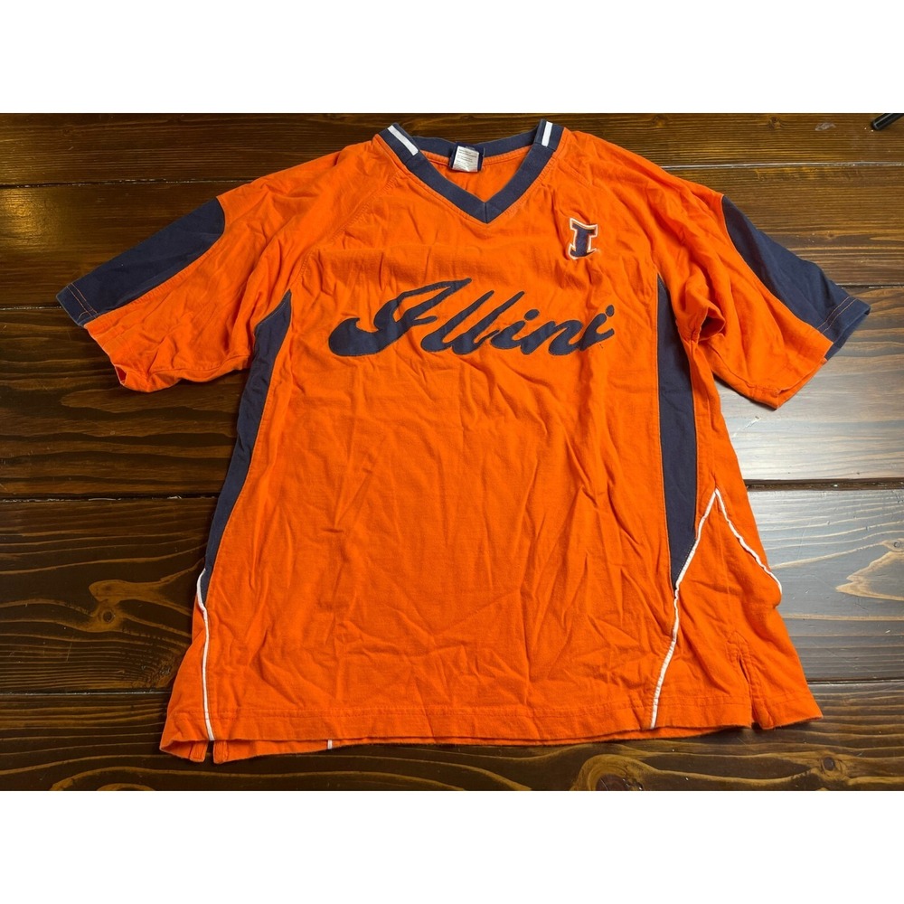 Old Varsity Brand Shirt, Women's Size Large, Blue Orange, V-neck, Vintage